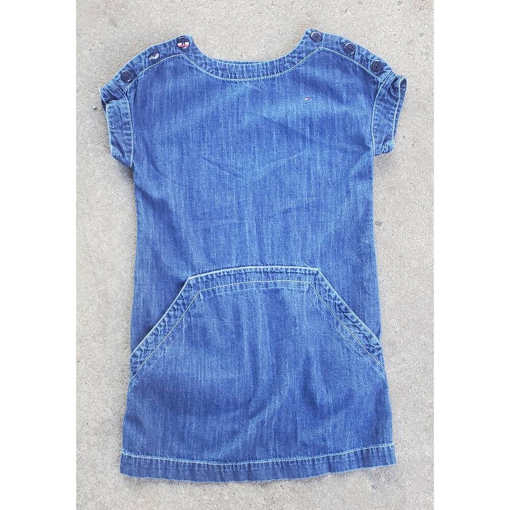 Tommy Hilfiger girl's denim button shoulder pocket dress blue small